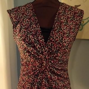 Passports Ladies Small V Neck Knit Gathered Bodice